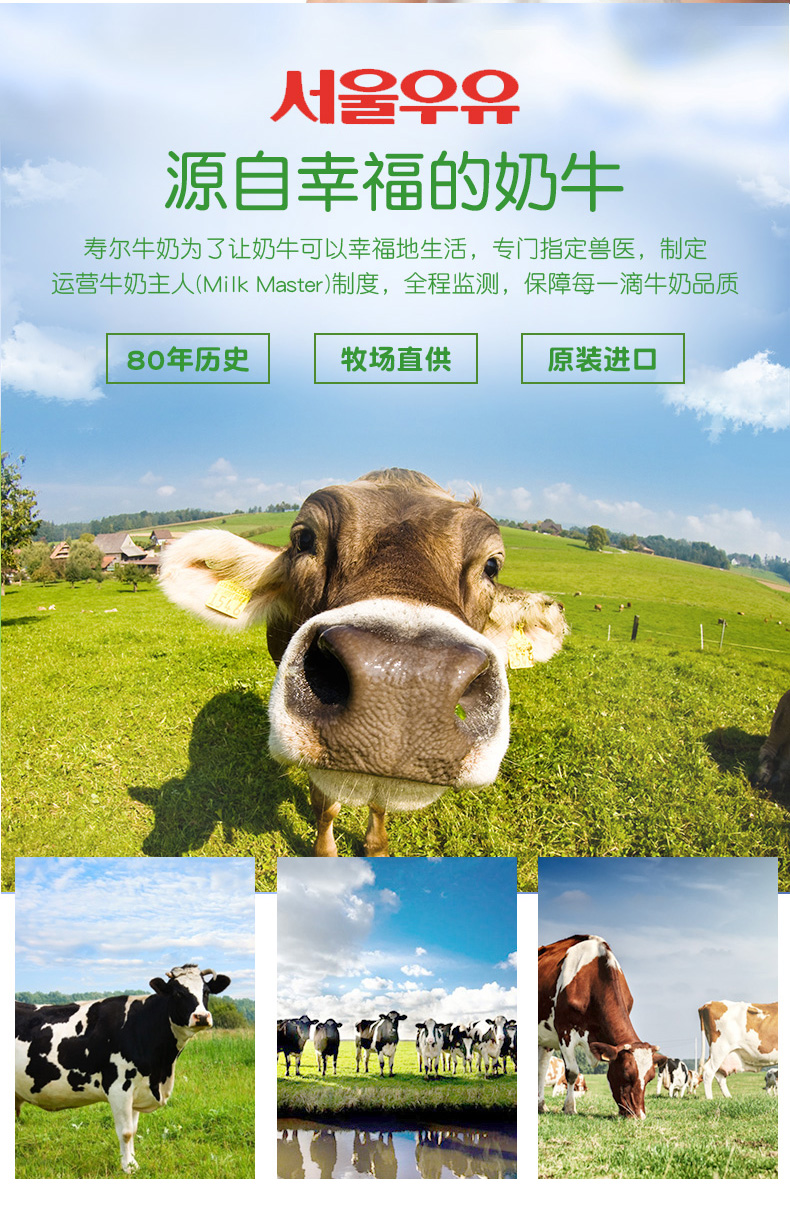 韩国原装进口首尔寿尔牛奶早餐奶1000ml冷藏鲜奶